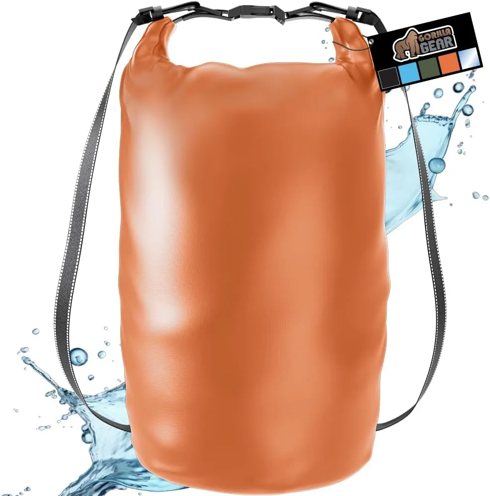 Gorilla Gear Heavy Duty 100% Waterproof IPX 6 Dry Bag, Tear and Puncture Resistant Bags for Kayaking Boating Hiking Camping Swimming Water Sports, Lightweight Outdoor Wet Storage Backpack, 30L, Orange
