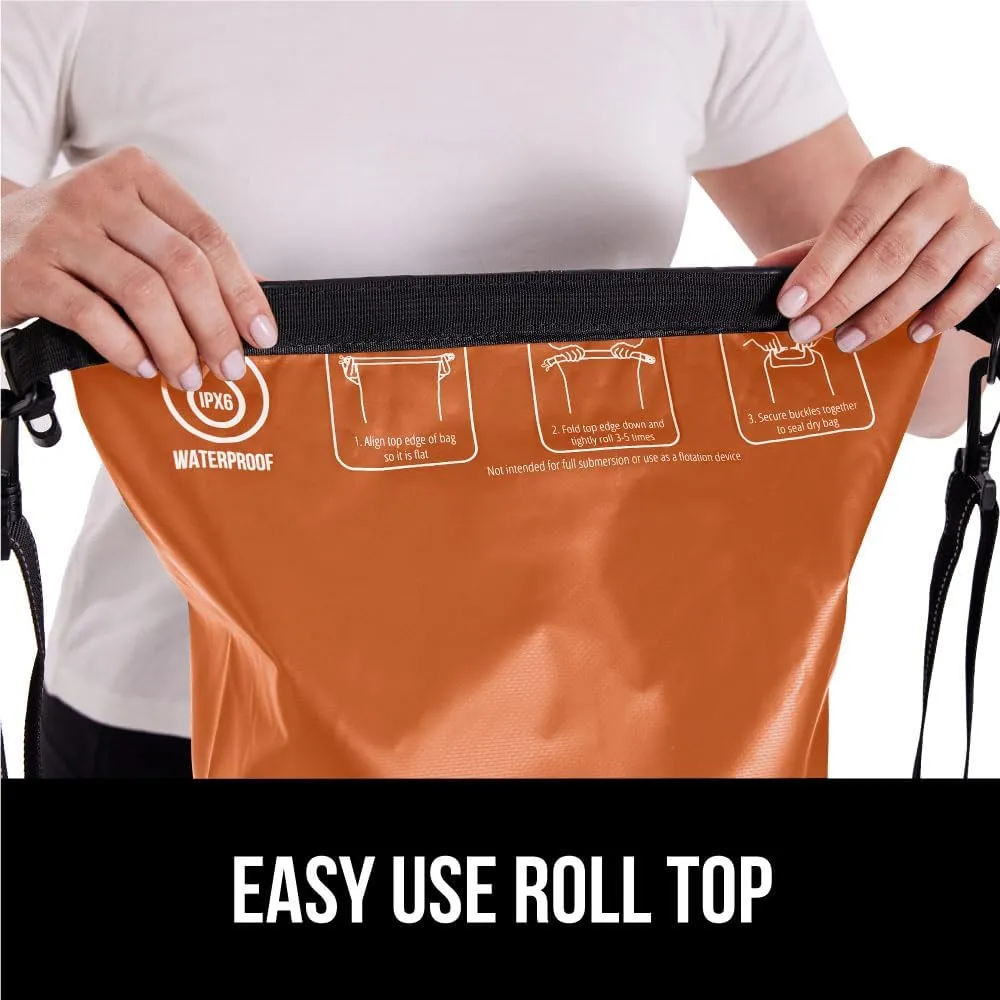 Gorilla Gear Heavy Duty 100% Waterproof IPX 6 Dry Bag, Tear and Puncture Resistant Bags for Kayaking Boating Hiking Camping Swimming Water Sports, Lightweight Outdoor Wet Storage Backpack, 30L, Orange