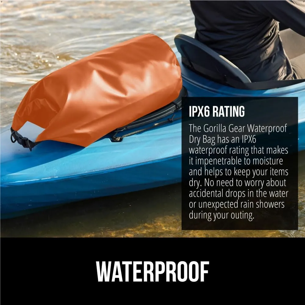 Gorilla Gear Heavy Duty 100% Waterproof IPX 6 Dry Bag, Tear and Puncture Resistant Bags for Kayaking Boating Hiking Camping Swimming Water Sports, Lightweight Outdoor Wet Storage Backpack, 30L, Orange