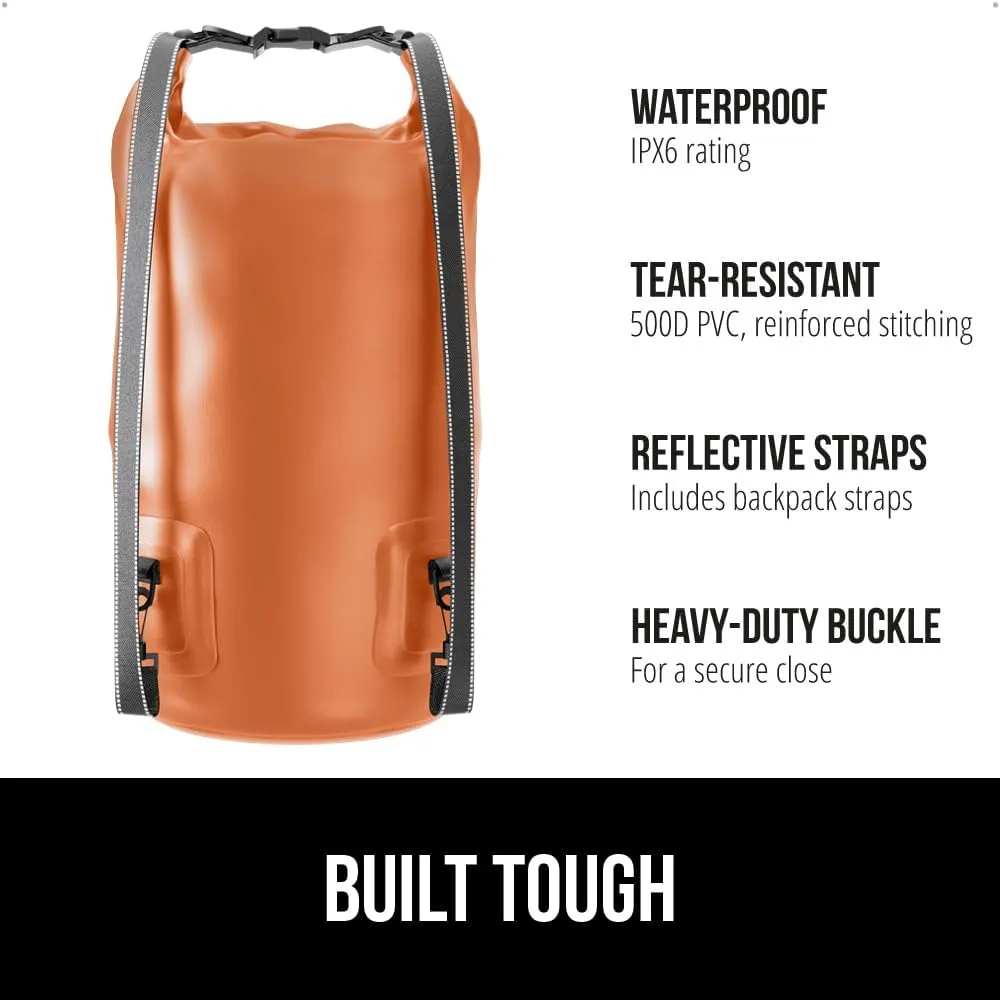 Gorilla Gear Heavy Duty 100% Waterproof IPX 6 Dry Bag, Tear and Puncture Resistant Bags for Kayaking Boating Hiking Camping Swimming Water Sports, Lightweight Outdoor Wet Storage Backpack, 30L, Orange