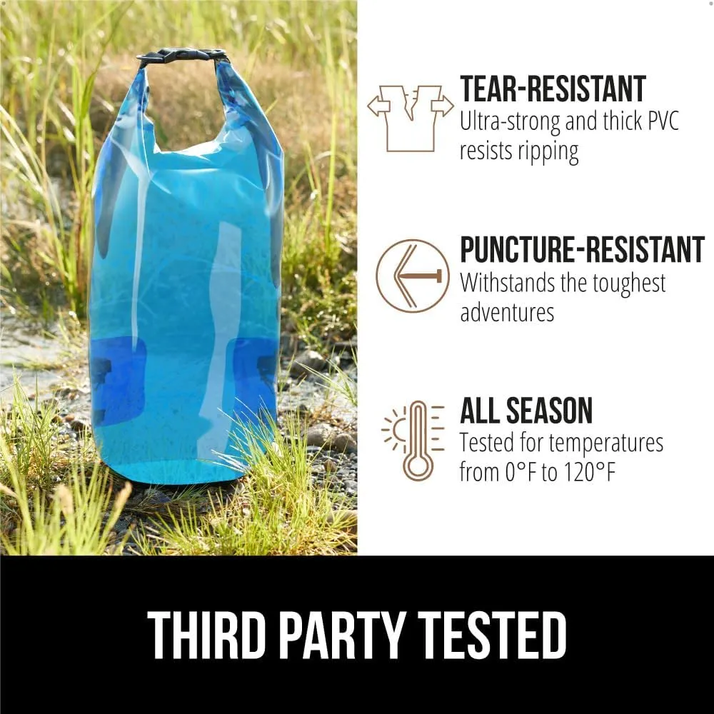 Gorilla Gear Heavy Duty 100% Waterproof IPX 6 Dry Bag, Tear and Puncture Resistant Bags Kayaking Boating Hiking Camping Swimming Water Sports, Lightweight Outdoor Wet Storage Backpack, 30L Clear Blue