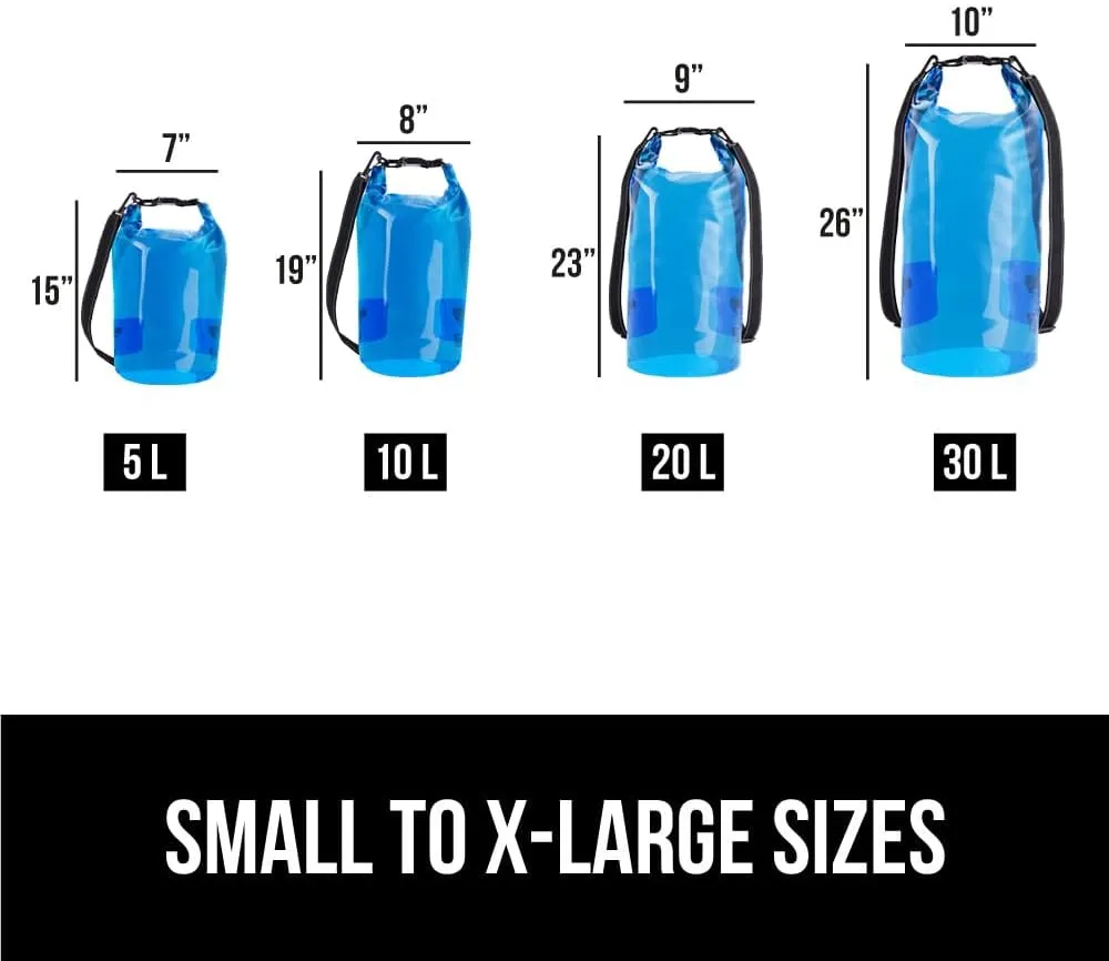 Gorilla Gear Heavy Duty 100% Waterproof IPX 6 Dry Bag, Tear and Puncture Resistant Bags Kayaking Boating Hiking Camping Swimming Water Sports, Lightweight Outdoor Wet Storage Backpack, 30L Clear Blue