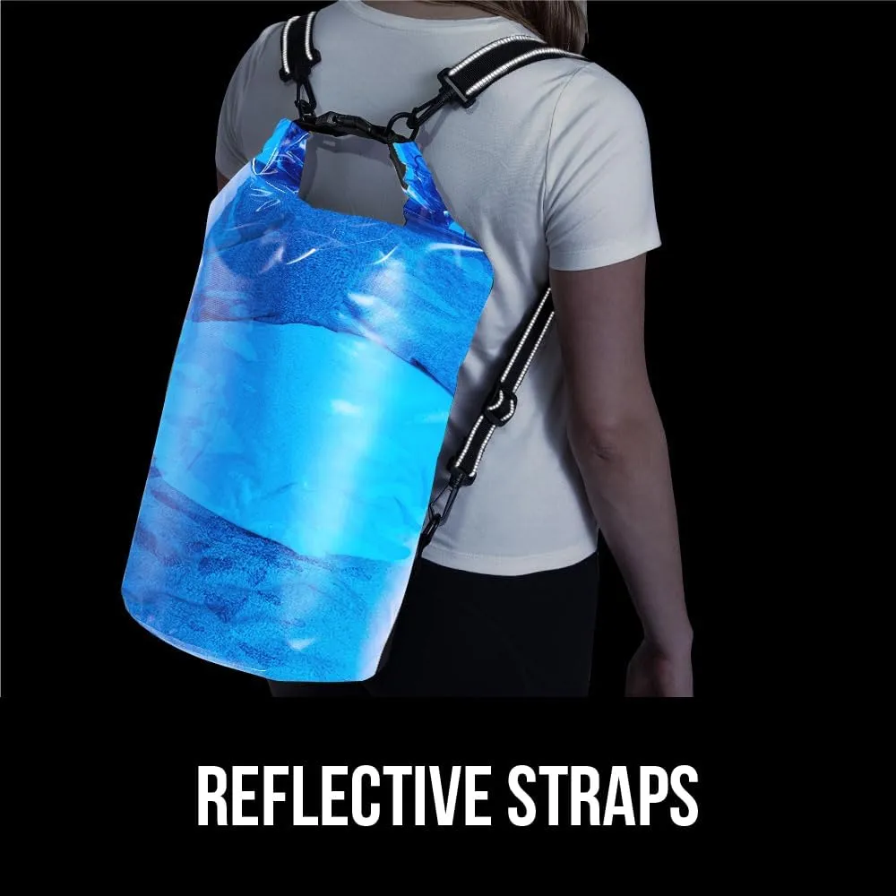 Gorilla Gear Heavy Duty 100% Waterproof IPX 6 Dry Bag, Tear and Puncture Resistant Bags Kayaking Boating Hiking Camping Swimming Water Sports, Lightweight Outdoor Wet Storage Backpack, 30L Clear Blue
