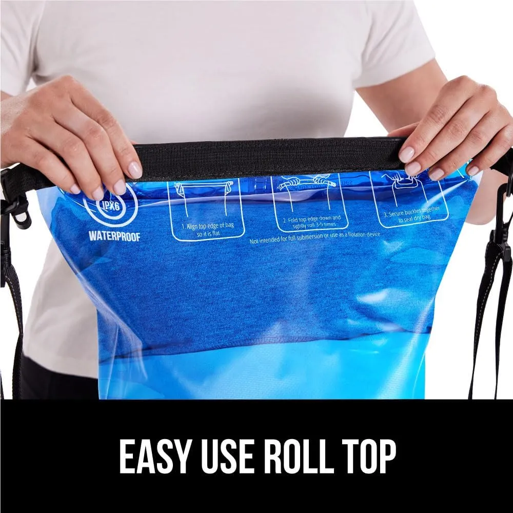 Gorilla Gear Heavy Duty 100% Waterproof IPX 6 Dry Bag, Tear and Puncture Resistant Bags Kayaking Boating Hiking Camping Swimming Water Sports, Lightweight Outdoor Wet Storage Backpack, 30L Clear Blue