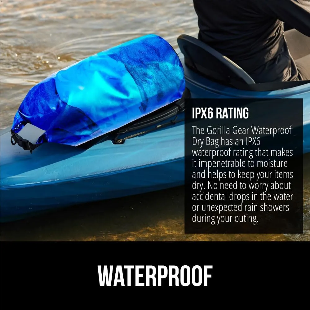 Gorilla Gear Heavy Duty 100% Waterproof IPX 6 Dry Bag, Tear and Puncture Resistant Bags Kayaking Boating Hiking Camping Swimming Water Sports, Lightweight Outdoor Wet Storage Backpack, 30L Clear Blue