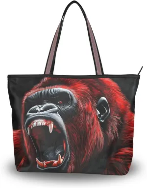 Gorilla Red Roar Tote Bag for Women Durable Designer Handbag with Zipper for Daily Use L