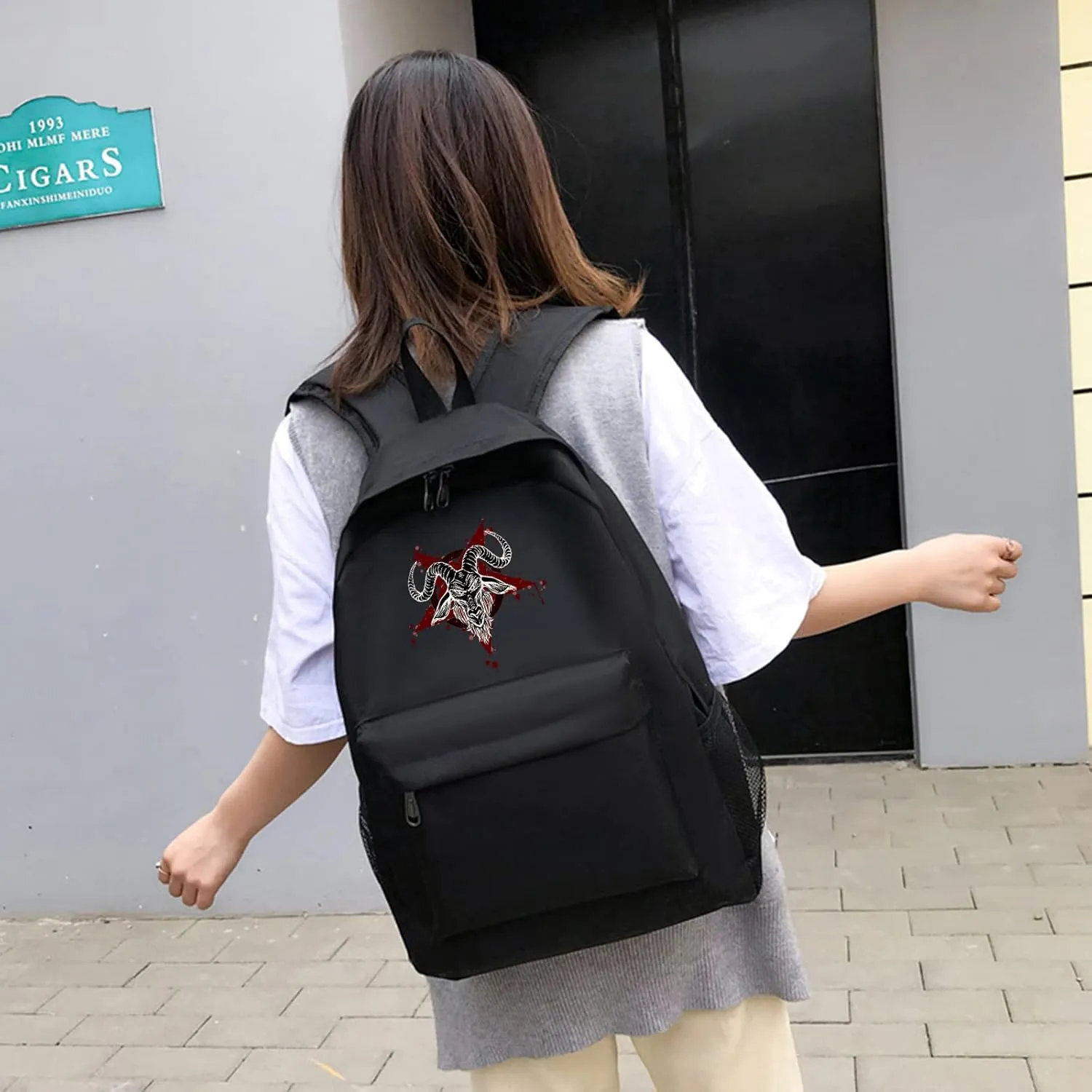Goth Baphomet Pentagram Satanic goat head Unisex Classic Canvas Goth Backpack for School Bookbag