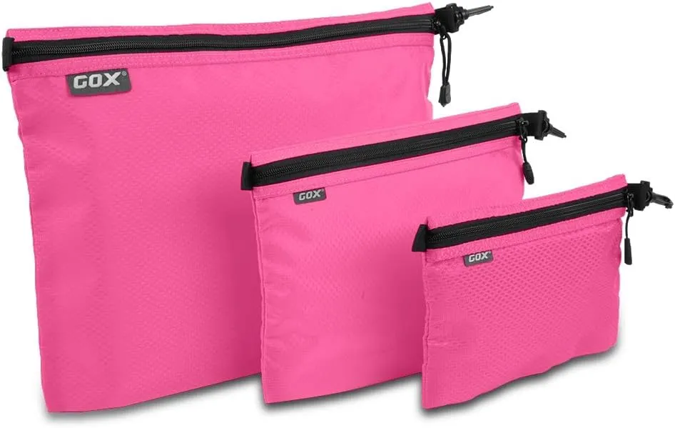 GOX 3 Pack Travel Toiletry Bag for Men Carry On Packing Organizer Zipper Pouch Portable Cosmetic Pouch Accessory Document Electronics (Pink)
