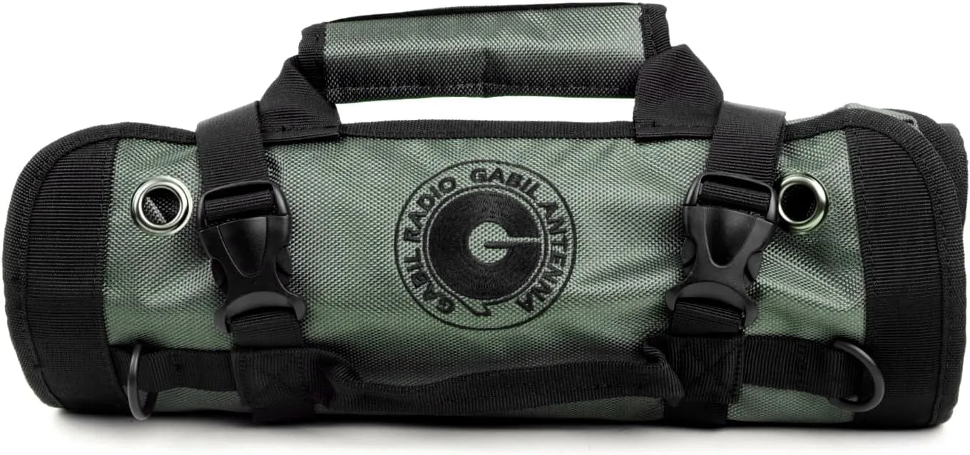 GR-ARB01 (Army Green) Versatile Antenna Roll Bag, 1680D Oxford Cloth with Modular Hook and Loop Fastener Pockets, Portable Water-Resistant Organizer for Ham Radio Antenna Coils, Whips, and Tools