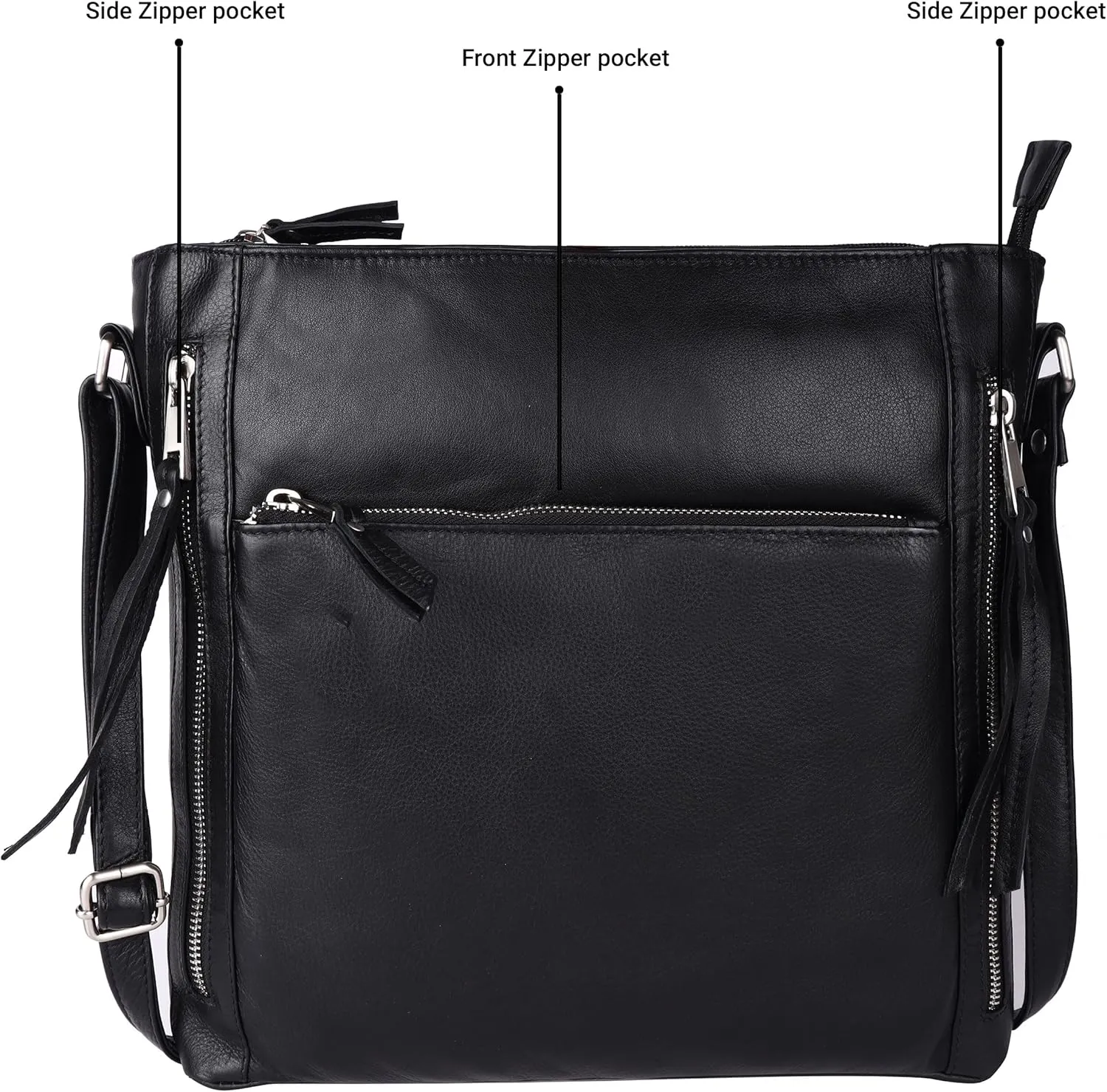 Grace Soft Napa Real Leather Large Cross body handbag-Double Zip Premium Sling Crossover Shoulder Bag for Women