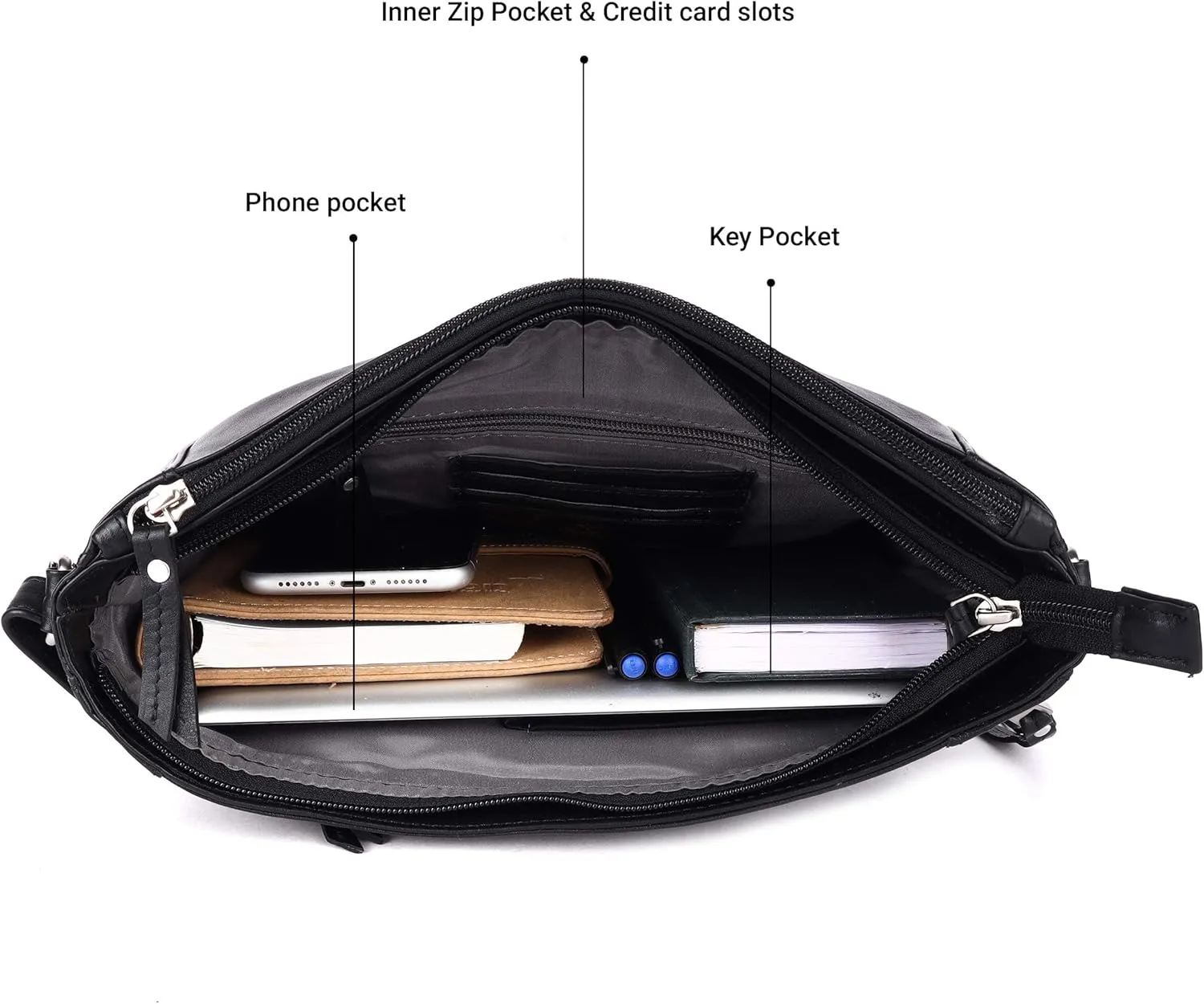 Grace Soft Napa Real Leather Large Cross body handbag-Double Zip Premium Sling Crossover Shoulder Bag for Women