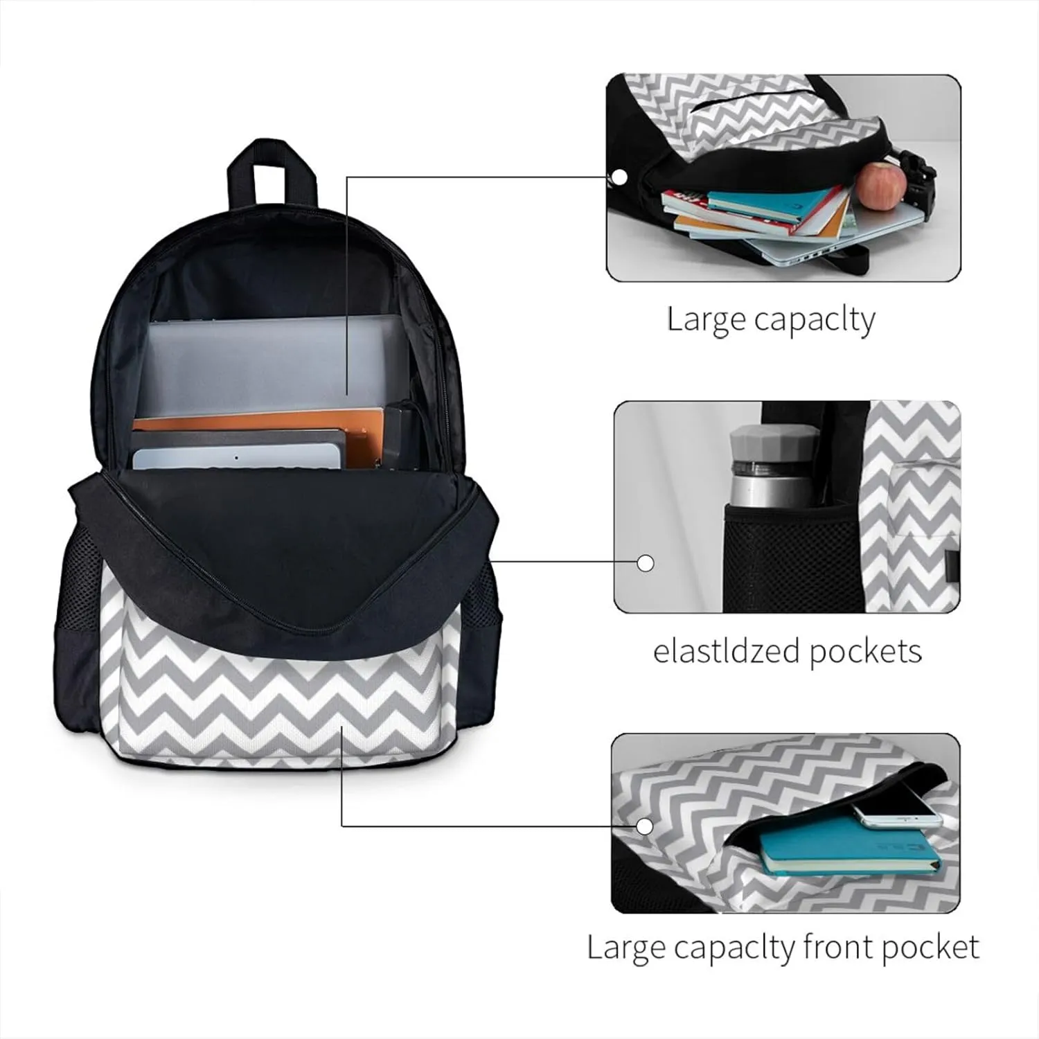 Gray Waves Striped Print Storage Bag, Shoulder Bag, Leisure Bag, Large Capacity Leisure Travel Shoulder Bag