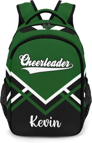 Green Cheerleader Cheer Backpack Personalized with Name for Men Women Shoulder Bag Laptop Bag Bookbag
