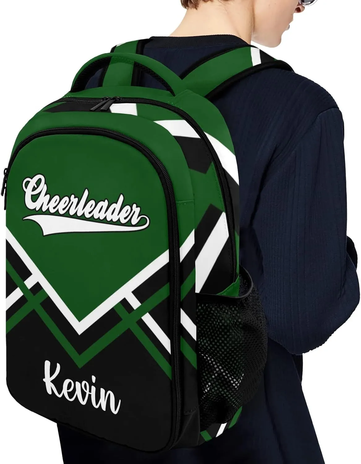 Green Cheerleader Cheer Backpack Personalized with Name for Men Women Shoulder Bag Laptop Bag Bookbag