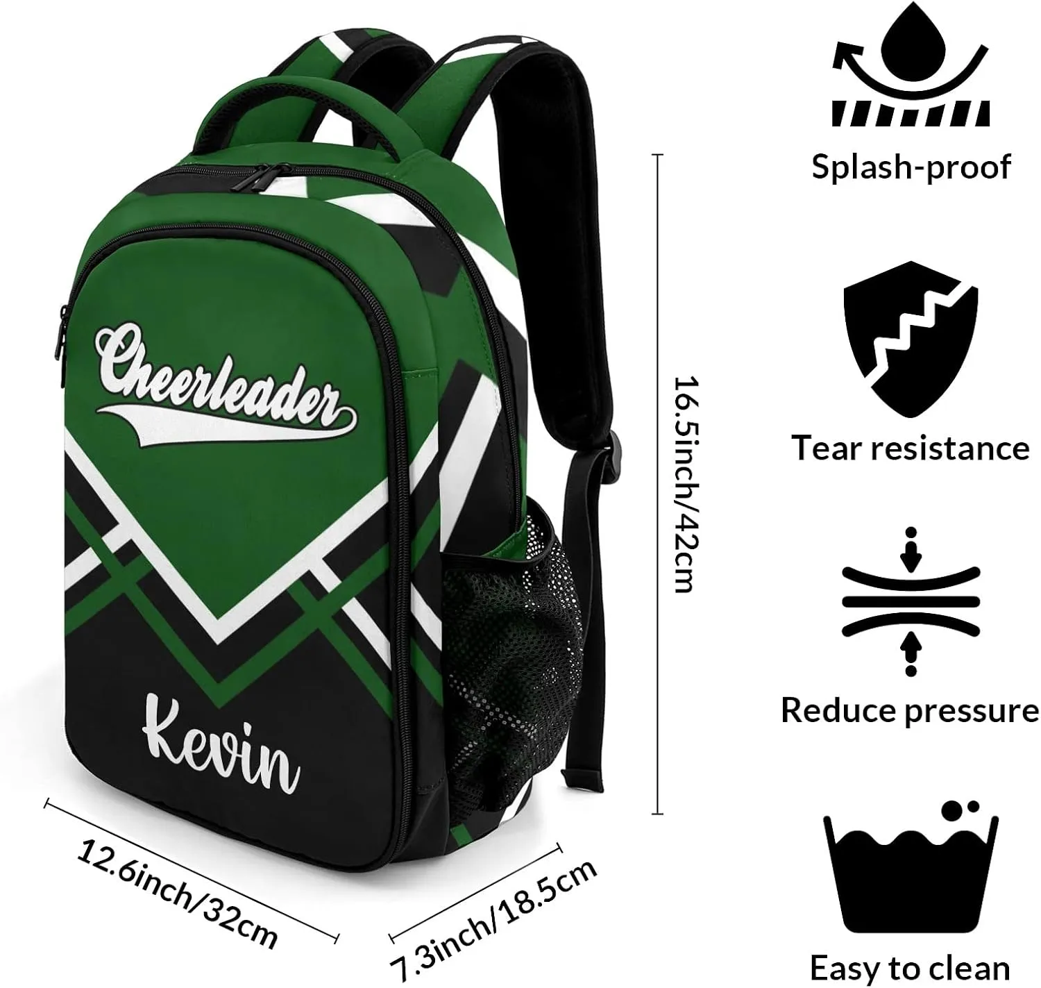 Green Cheerleader Cheer Backpack Personalized with Name for Men Women Shoulder Bag Laptop Bag Bookbag