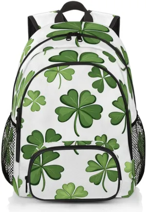Green Clover Print Backpack for Women Men Travel Casual Daypack Laptop iPad Tablet Shoulder Bag Lightweight Backpack with Multiple Pockets