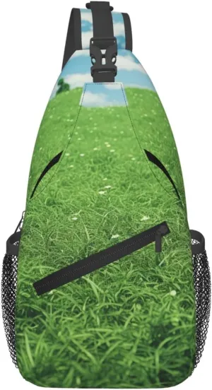 Green Lawn Cross Chest Bag Diagonally Sling Backpack Outdoor Travel Cycling Bag for Men Women