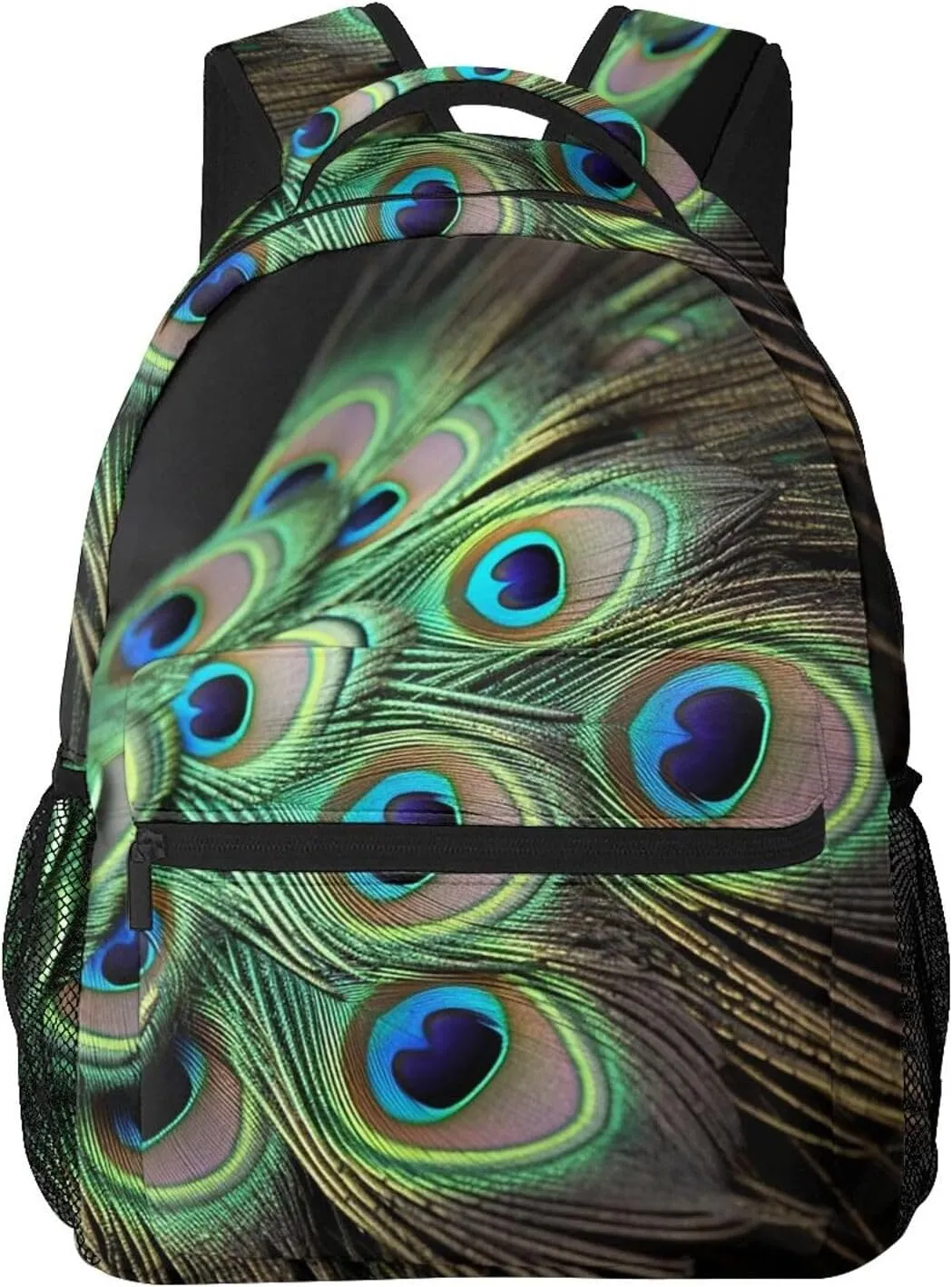 Green Peacock Feather Backpack Lightweight Laptop Backpack Travel Rucksack for Men Women Canvas Daypack