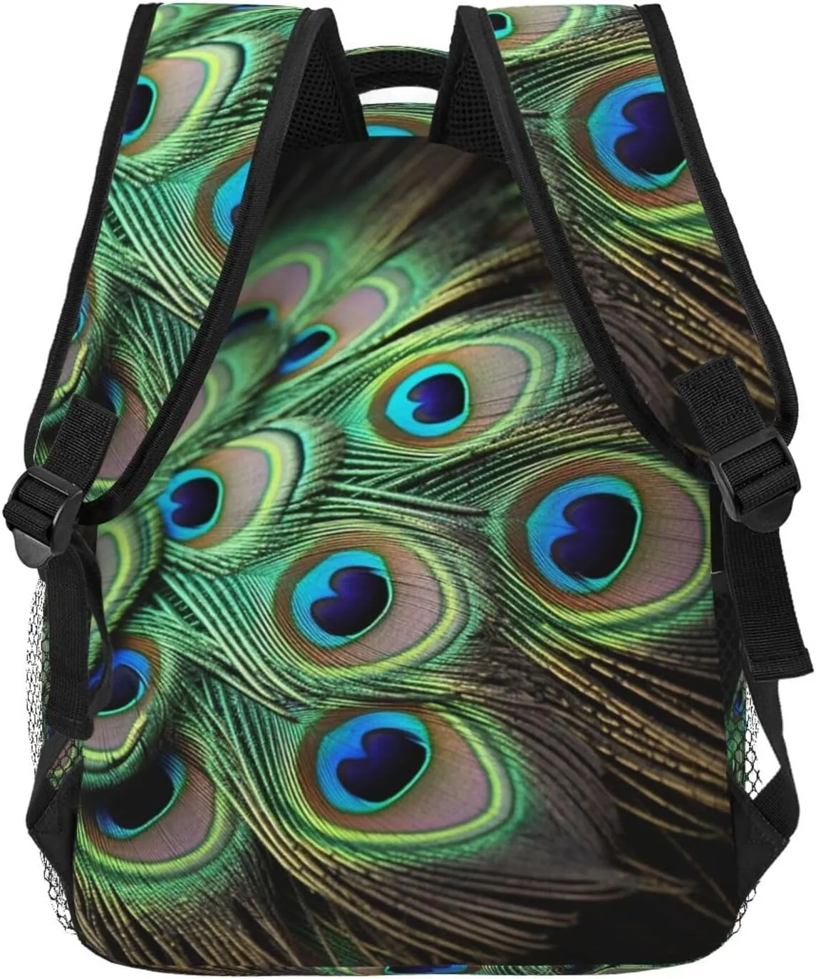 Green Peacock Feather Backpack Lightweight Laptop Backpack Travel Rucksack for Men Women Canvas Daypack