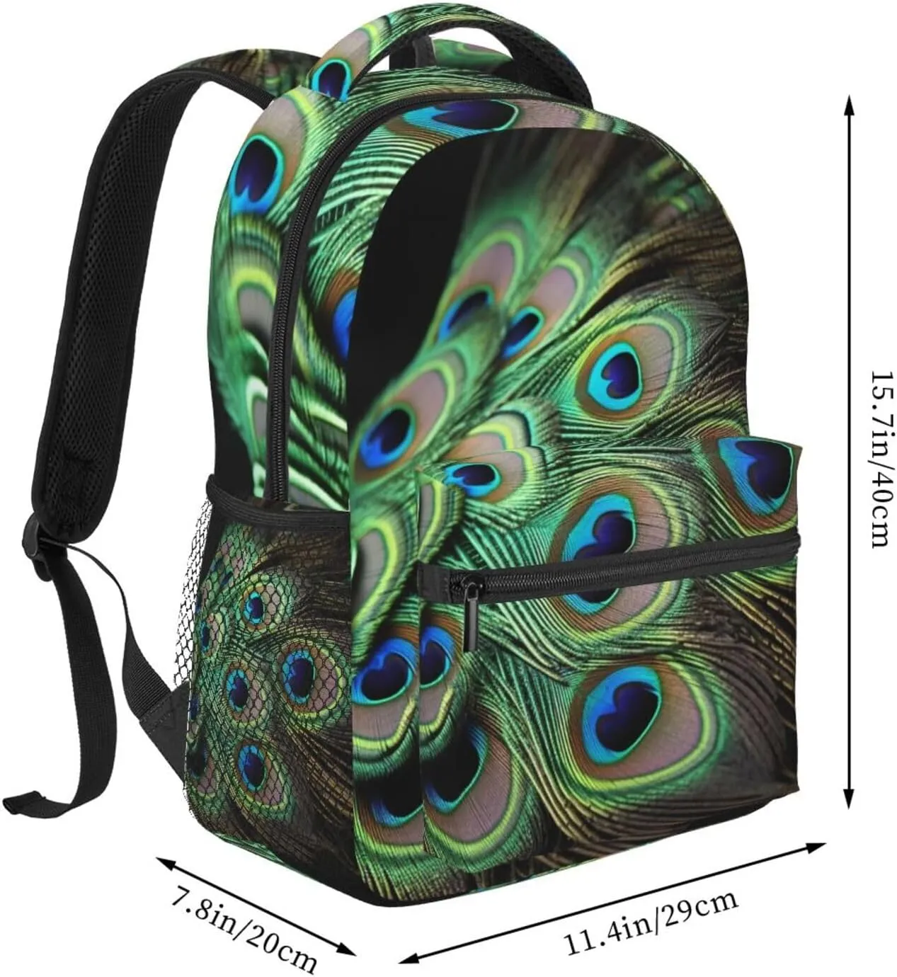 Green Peacock Feather Backpack Lightweight Laptop Backpack Travel Rucksack for Men Women Canvas Daypack