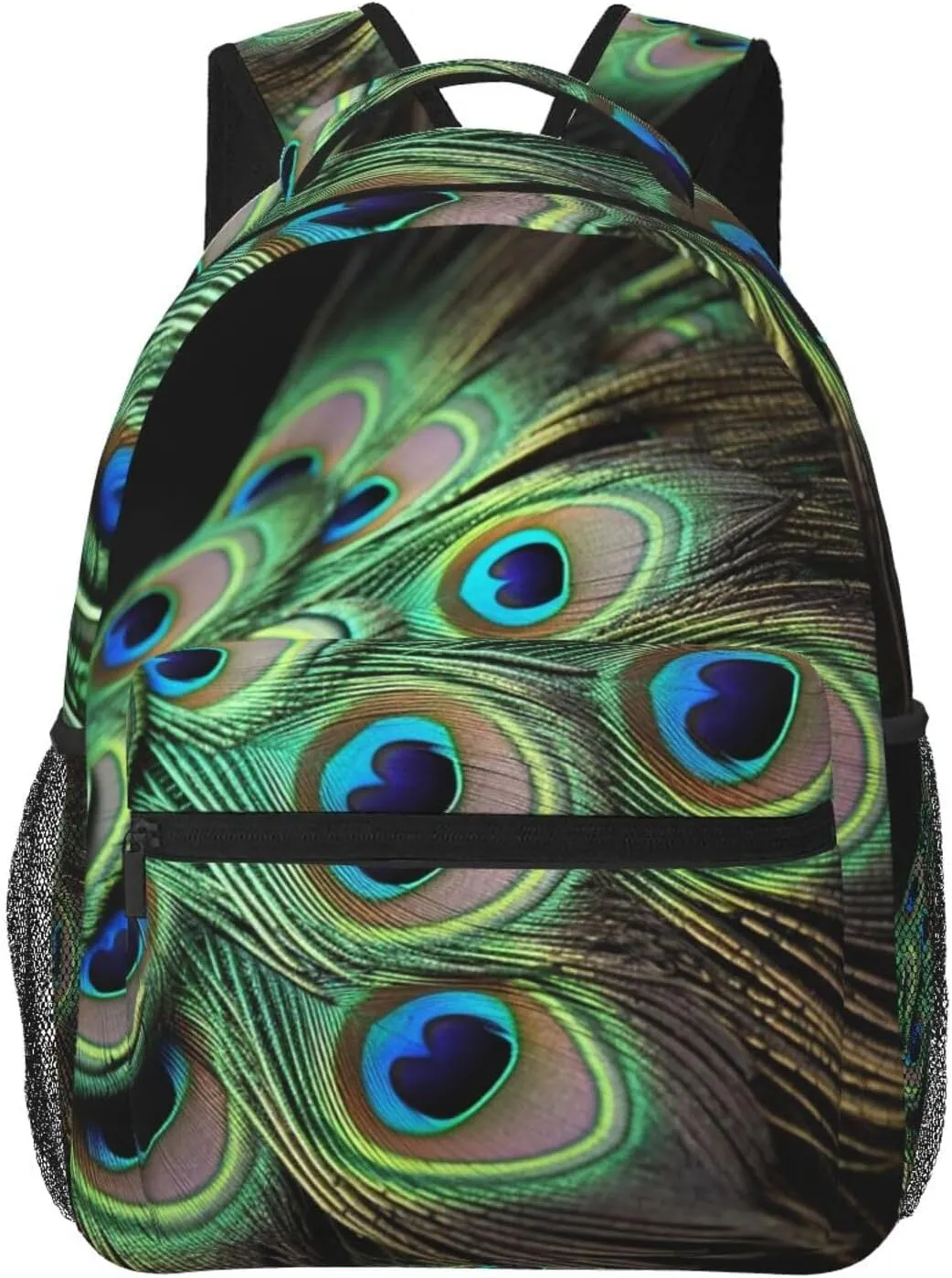Green Peacock Feather Backpack Lightweight Laptop Backpack Travel Rucksack for Men Women Canvas Daypack