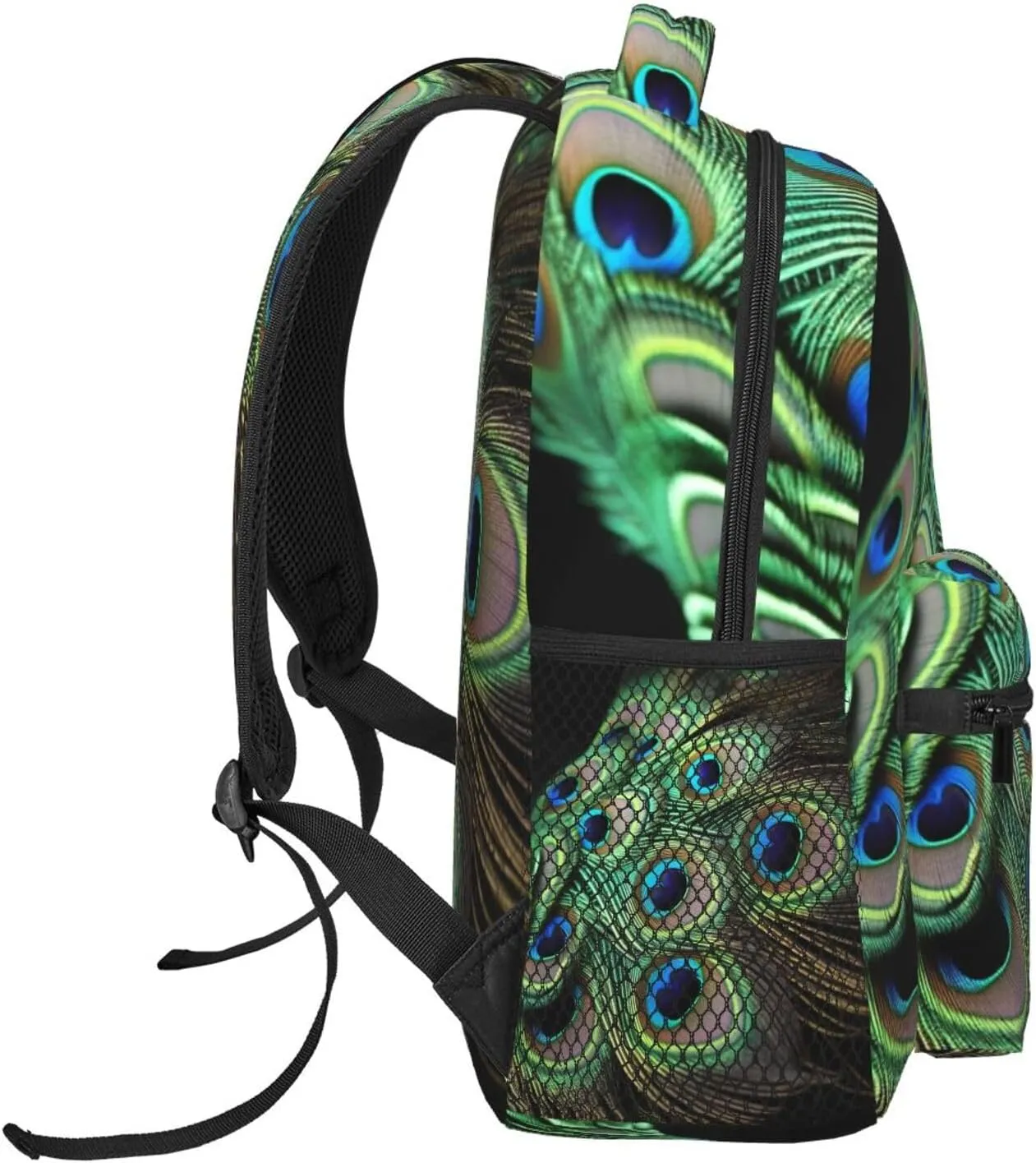 Green Peacock Feather Backpack Lightweight Laptop Backpack Travel Rucksack for Men Women Canvas Daypack