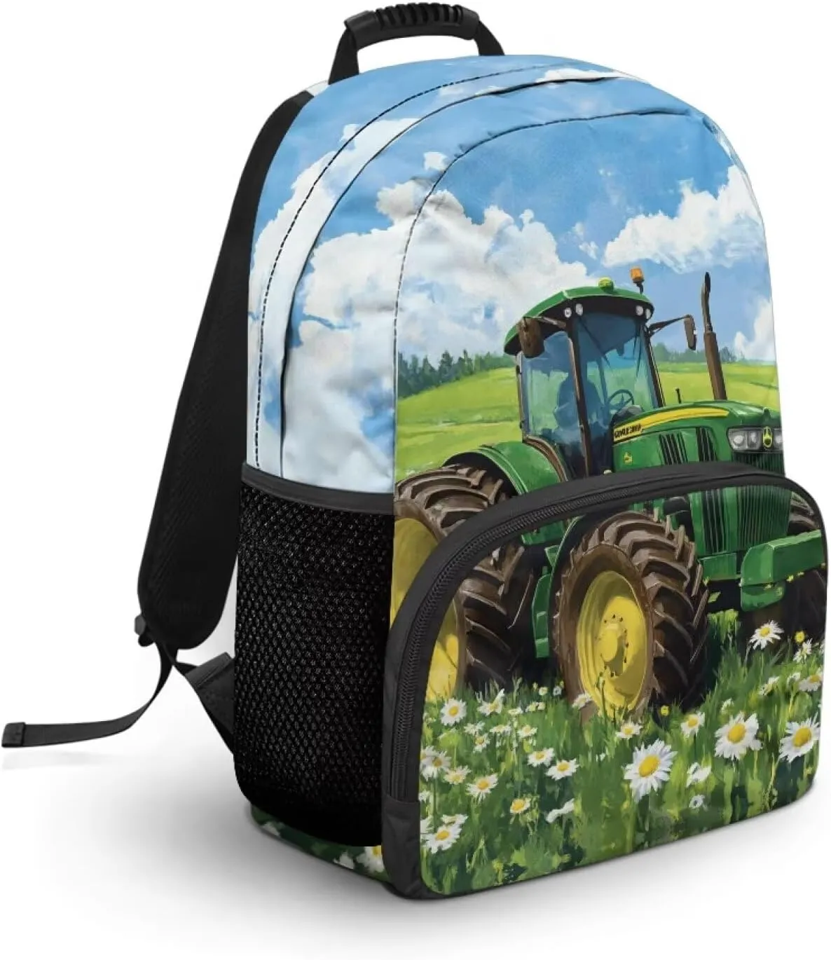 Green Preschool Boys Backpack Tractor Bookbag for Boys Ages 3-6 Large Capacity School Bag for Kids with 2 Side Pockets for Kindergarten Travel Outdoor
