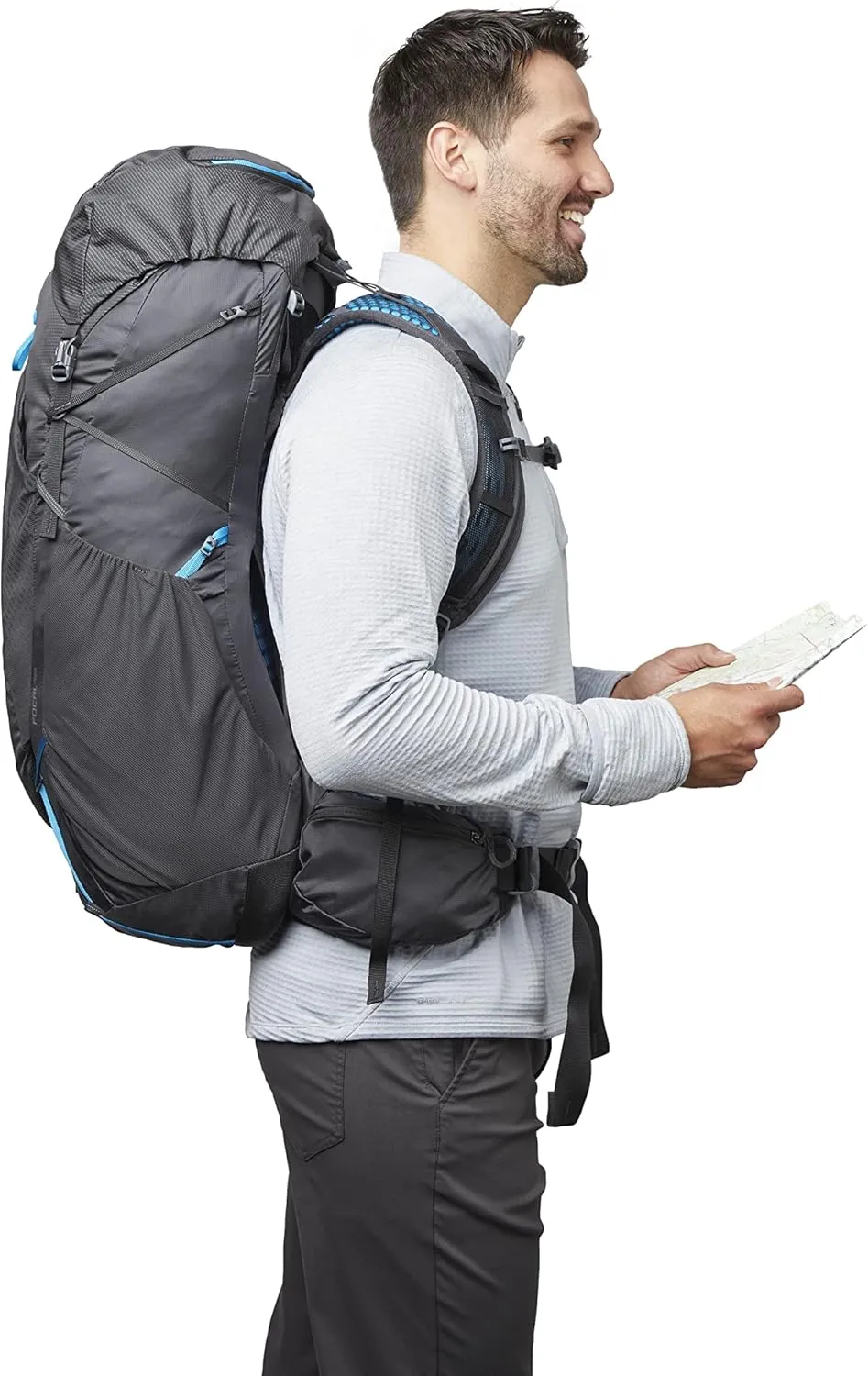 Gregory Focal 48L Unisex Ultralight Backpacking Pack with Freefloat Suspension, Aluminum Frame, Ventilated Backpanel, Large, Ozone Black