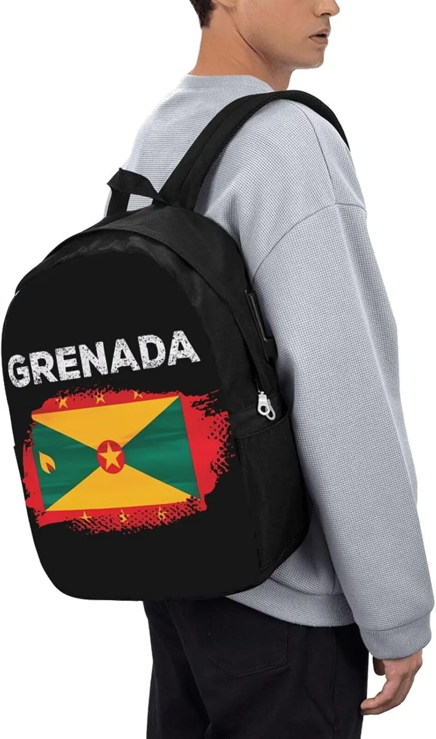 Grenada Flag Grenadian Proud Roots Travel Backpack 17-Inch Laptop Backpacks Business Rucksack Casual Sport Daypack with USB Charging Port Carry-on Bag for Camping Biking