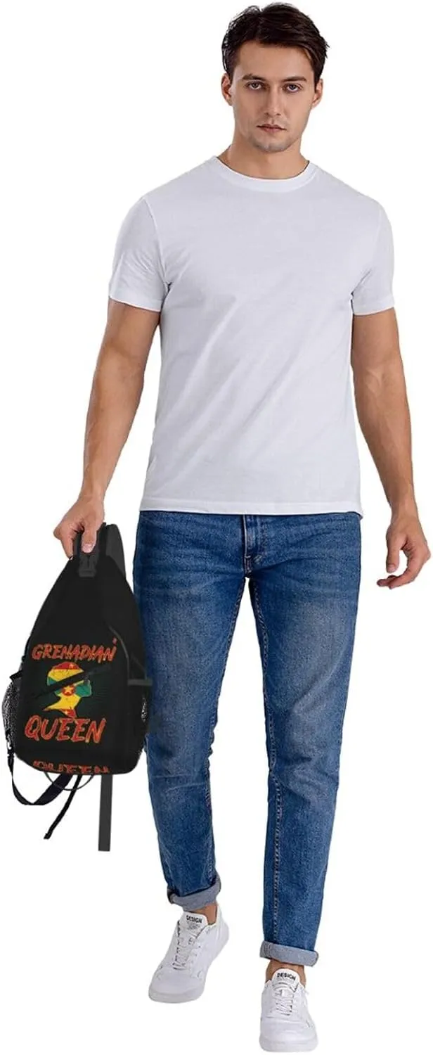 Grenadian Queen Grenada Culture Cultural Afro Pride Flag Crossbody Bag Cross Chest Bag Adjustable Sling Backpack Sports Gym Shoulder Bags Travel Cycling Daypack Diagonally Casual Rucksack