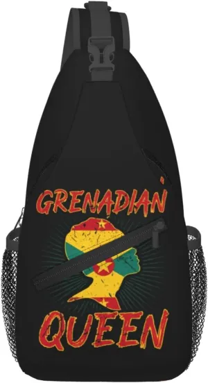 Grenadian Queen Grenada Culture Cultural Afro Pride Flag Crossbody Bag Cross Chest Bag Adjustable Sling Backpack Sports Gym Shoulder Bags Travel Cycling Daypack Diagonally Casual Rucksack