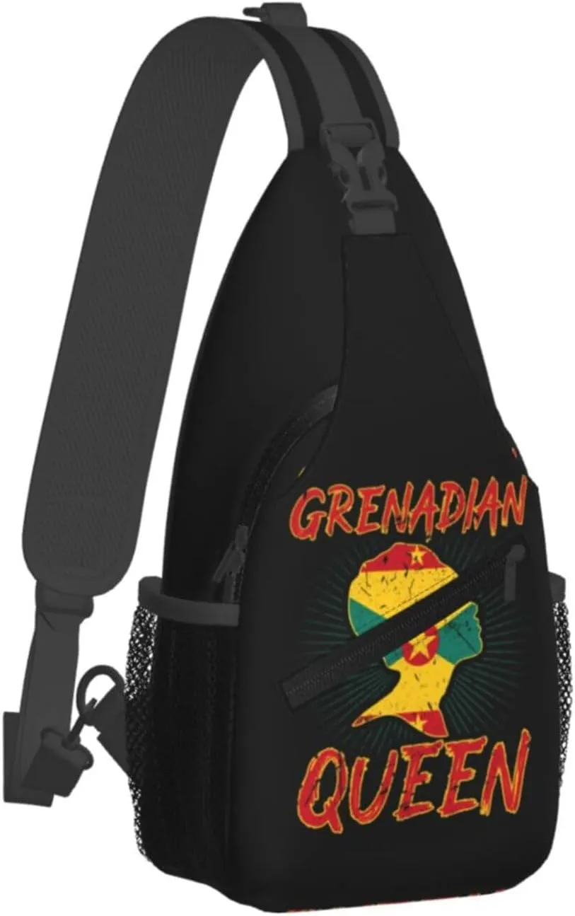 Grenadian Queen Grenada Culture Cultural Afro Pride Flag Crossbody Bag Cross Chest Bag Adjustable Sling Backpack Sports Gym Shoulder Bags Travel Cycling Daypack Diagonally Casual Rucksack