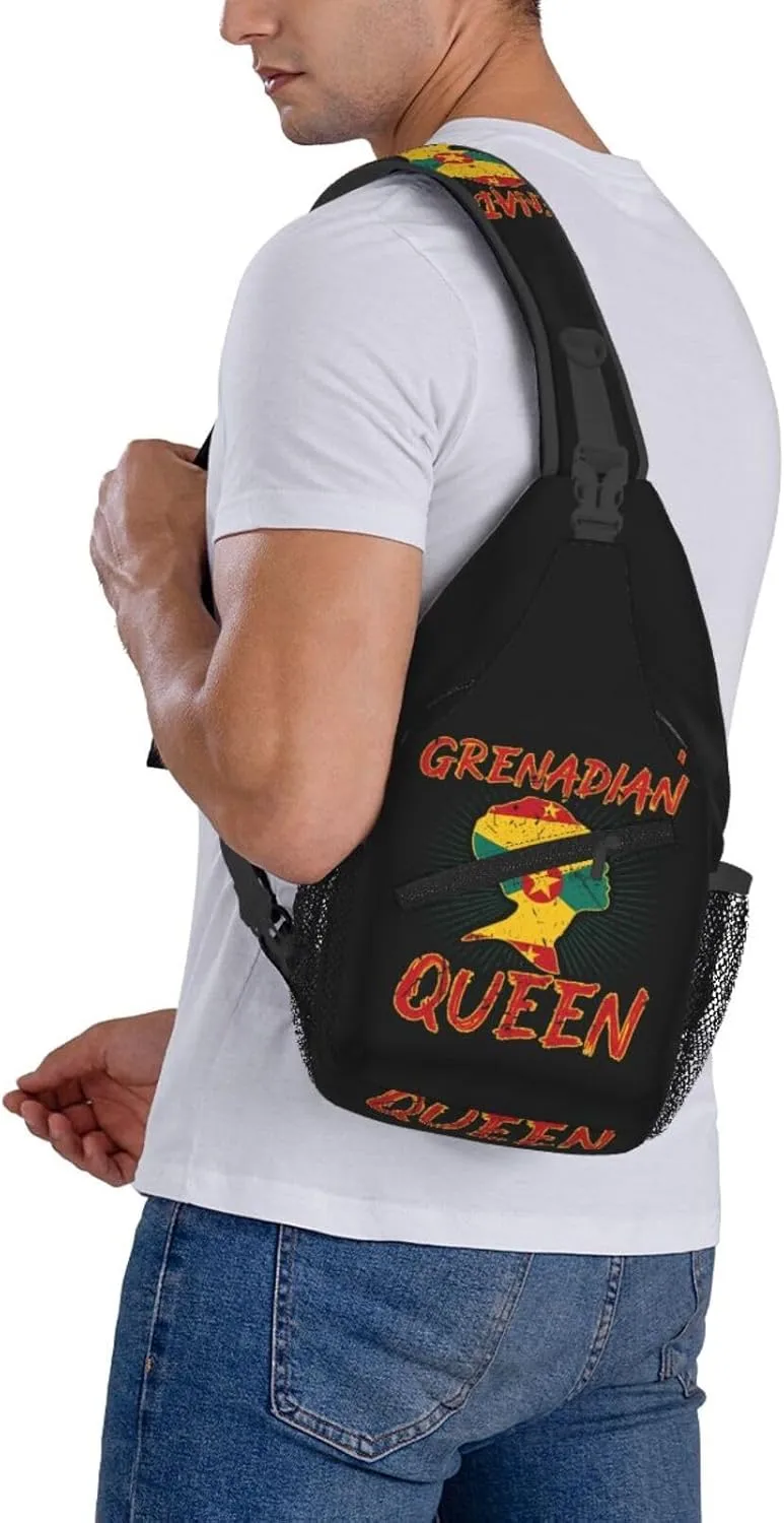 Grenadian Queen Grenada Culture Cultural Afro Pride Flag Crossbody Bag Cross Chest Bag Adjustable Sling Backpack Sports Gym Shoulder Bags Travel Cycling Daypack Diagonally Casual Rucksack