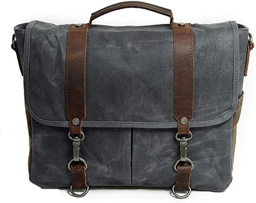 Grey Business Briefcase, Canvas Laptop Bag, Large Capacity Waterproof Shoulder Bag, Multifunctional Travel Bag