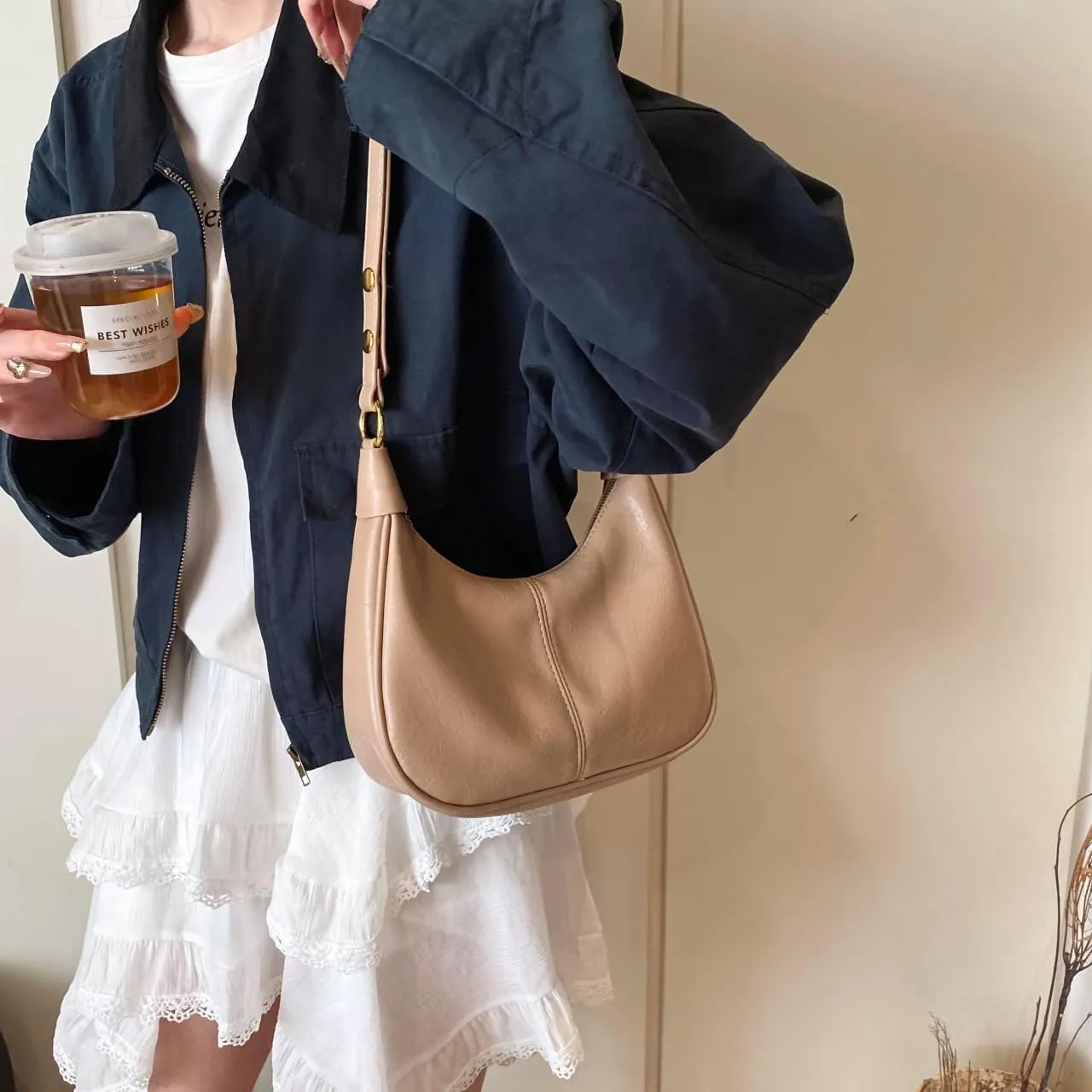 GRPKSSIB PU Leather Shoulder Bags Hobo Crossbody Bag Casual Tote Handbags Women's Crescent Purse with Adjustable Strap