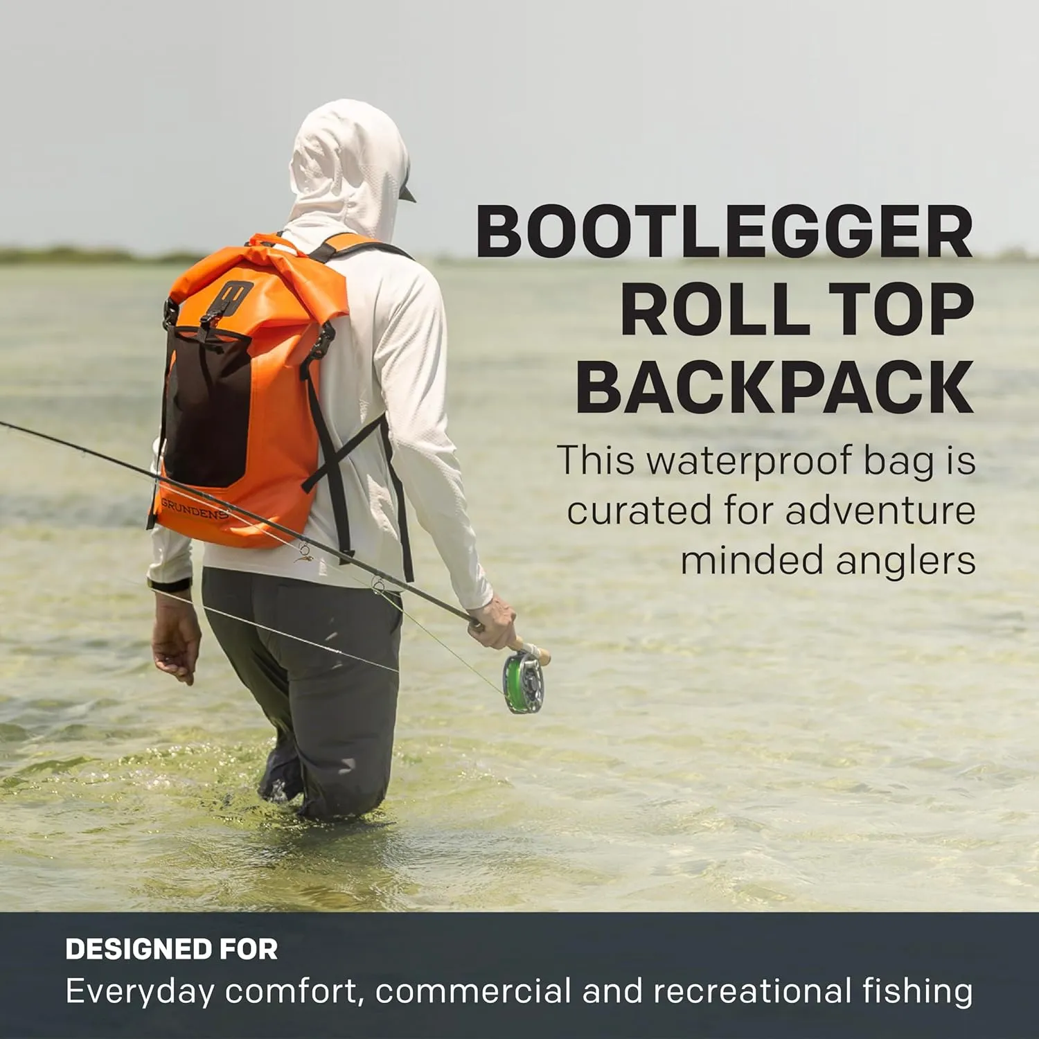 Grundéns Bootlegger Roll Top Backpack | Waterproof, 30L, Red Orange