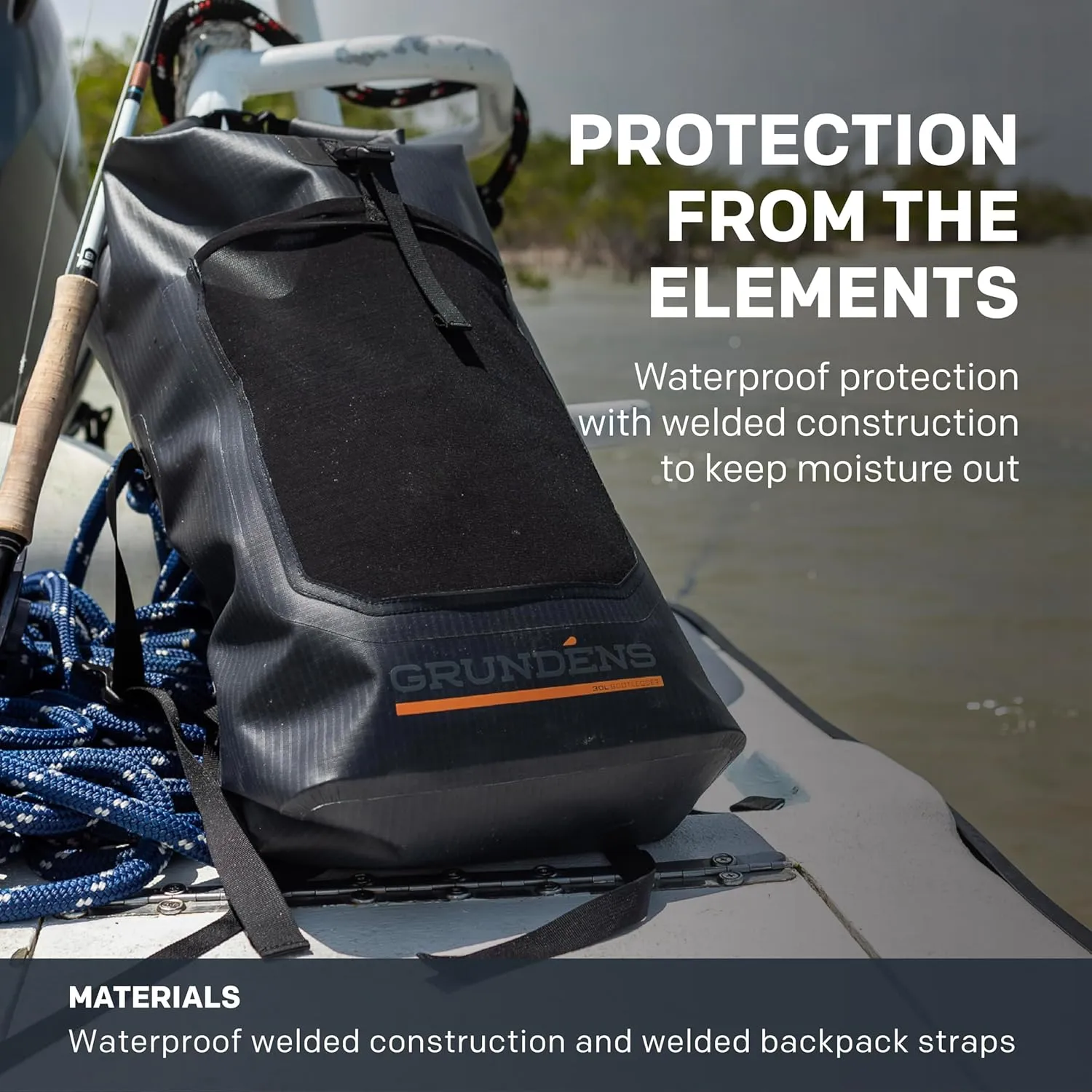 Grundéns Bootlegger Roll Top Backpack | Waterproof, 30L, Red Orange