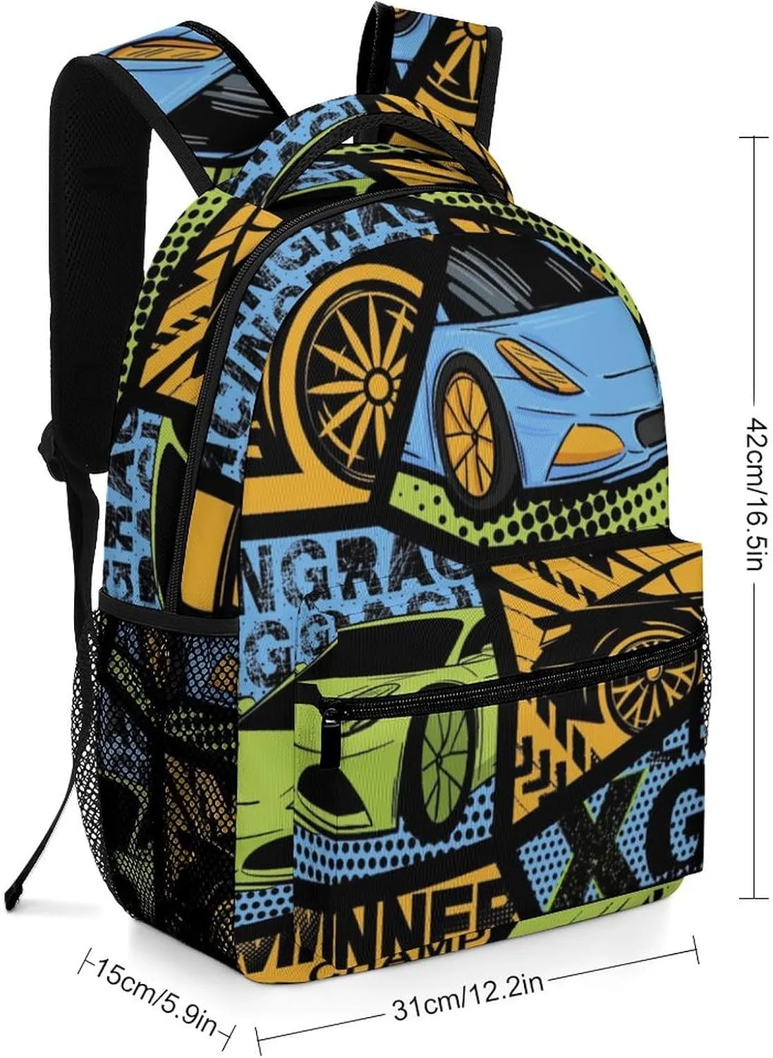 Grunge Speed Car Backpack Large computer Bags with Chest Strap,Lightweight Casual Daypack for Women Men Hiking Travel Work and Business 16 Inch