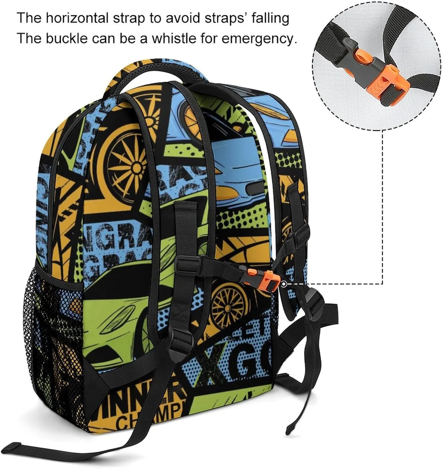Grunge Speed Car Backpack Large computer Bags with Chest Strap,Lightweight Casual Daypack for Women Men Hiking Travel Work and Business 16 Inch