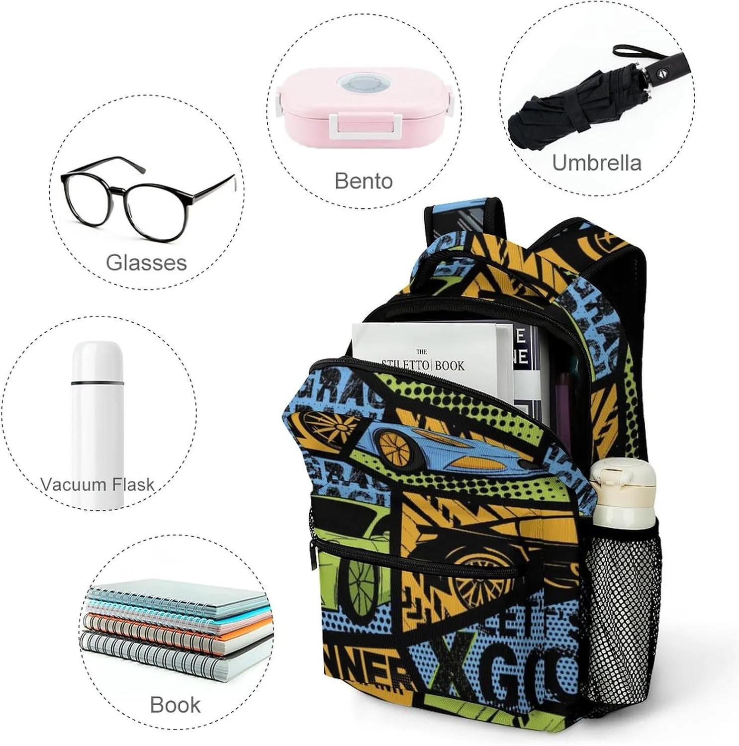 Grunge Speed Car Backpack Large computer Bags with Chest Strap,Lightweight Casual Daypack for Women Men Hiking Travel Work and Business 16 Inch