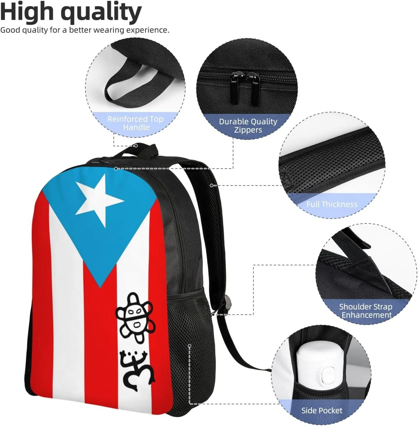GTEVUTS Puerto Rico Classic Taino Backpack for Men Women - Puerto Rico Gifts-Patriotic Chic Laptop Black Shoulder Bag Travel Camping Work Outdoor Backpacks,15 Inch,Black