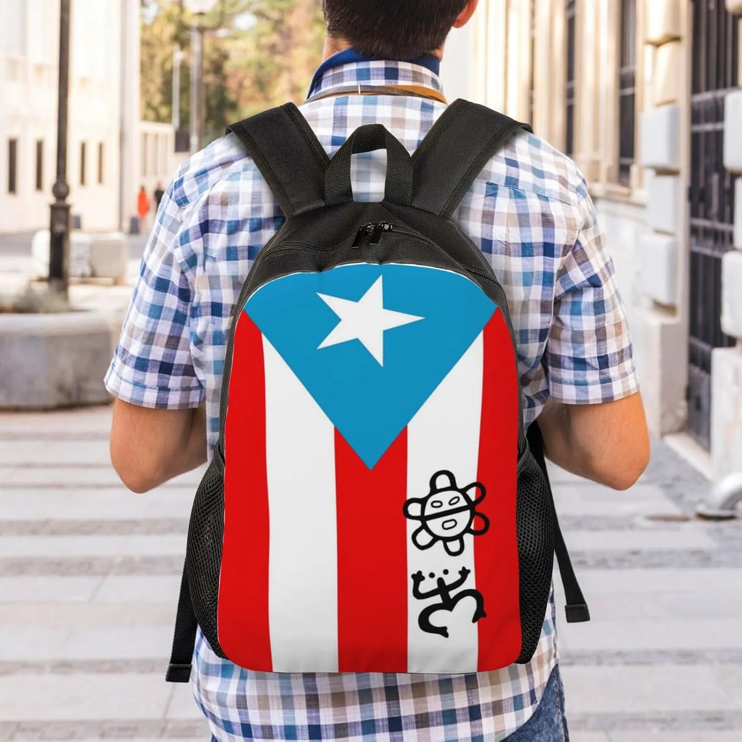 GTEVUTS Puerto Rico Classic Taino Backpack for Men Women - Puerto Rico Gifts-Patriotic Chic Laptop Black Shoulder Bag Travel Camping Work Outdoor Backpacks,15 Inch,Black