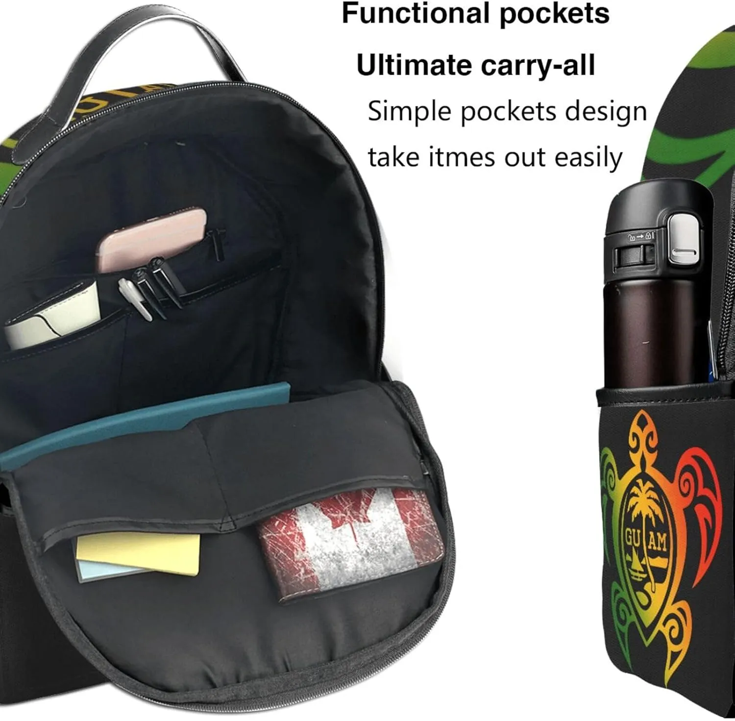Guam Turtle Casual Backpacks Laptop Backpack Carry-on Daypack Sports Travel Rucksack Lightweight Working Bag for Outdoor Hiking Cycling Walking