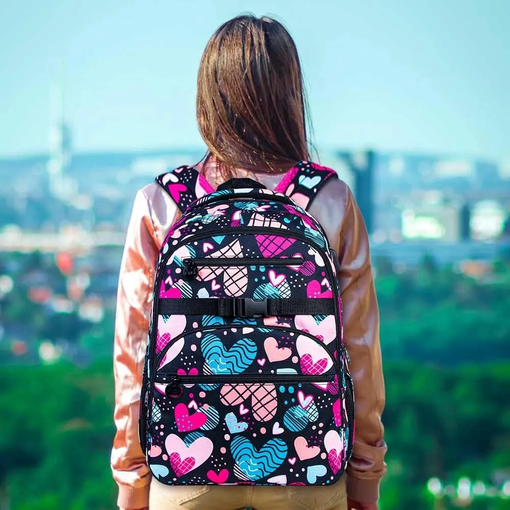 gxtvo 3PCS Girls Backpack, Water Resistant Womens School Bag With Lunch Box, 17 Inch Bookbag Set for College Teenagers.