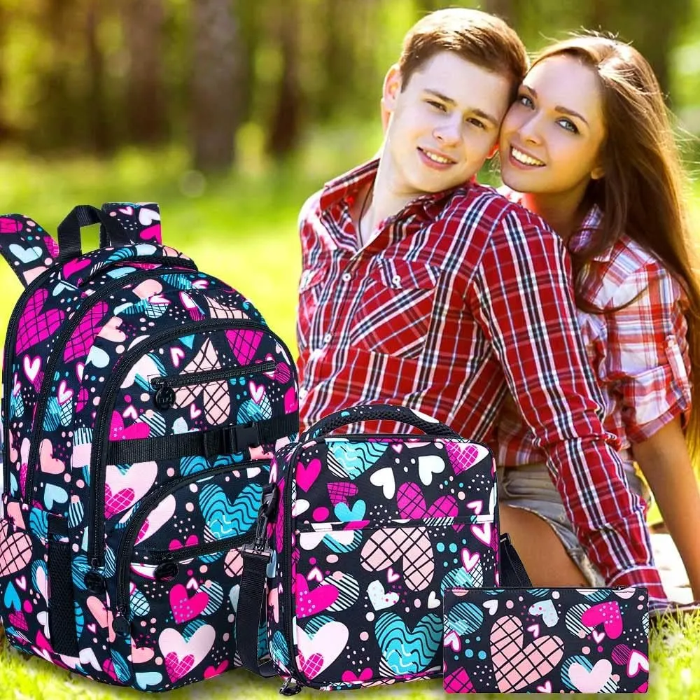 gxtvo 3PCS Girls Backpack, Water Resistant Womens School Bag With Lunch Box, 17 Inch Bookbag Set for College Teenagers.