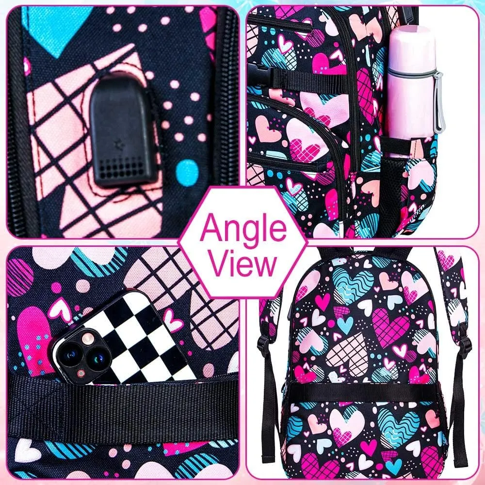 gxtvo 3PCS Girls Backpack, Water Resistant Womens School Bag With Lunch Box, 17 Inch Bookbag Set for College Teenagers.