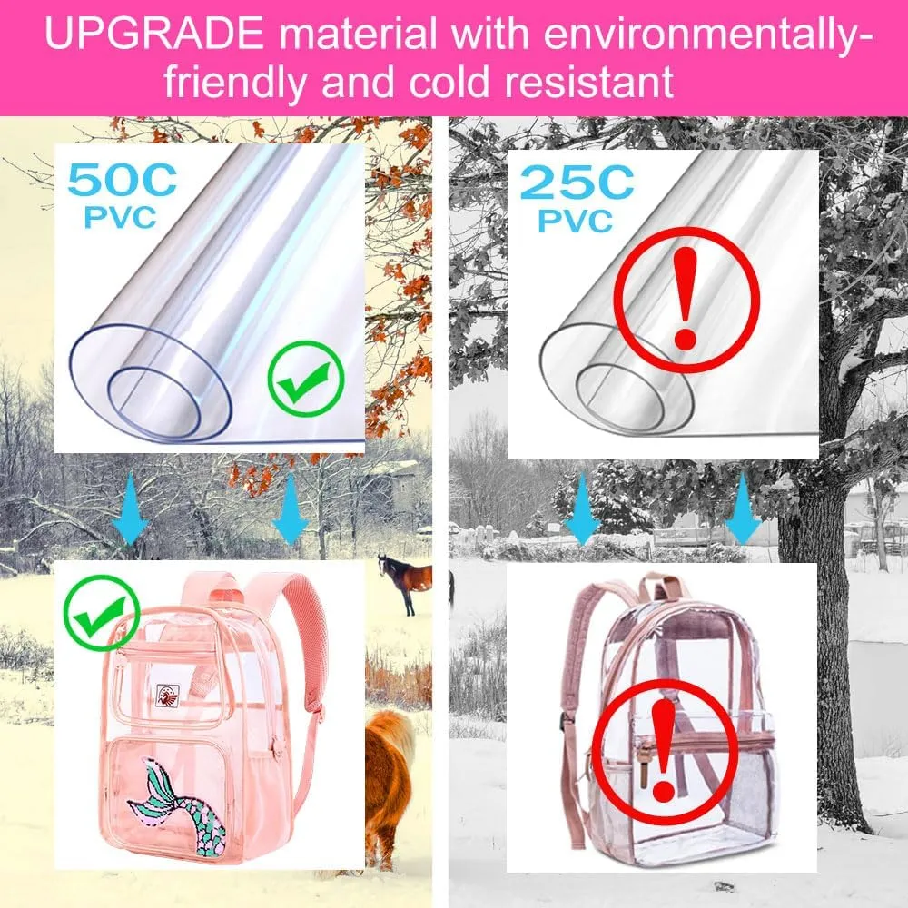 gxtvo Clear Backpack for Girls and Boys, Kids Transparent Bookbag, 3PCS Cute See Through School Bag for Elementary Prechool