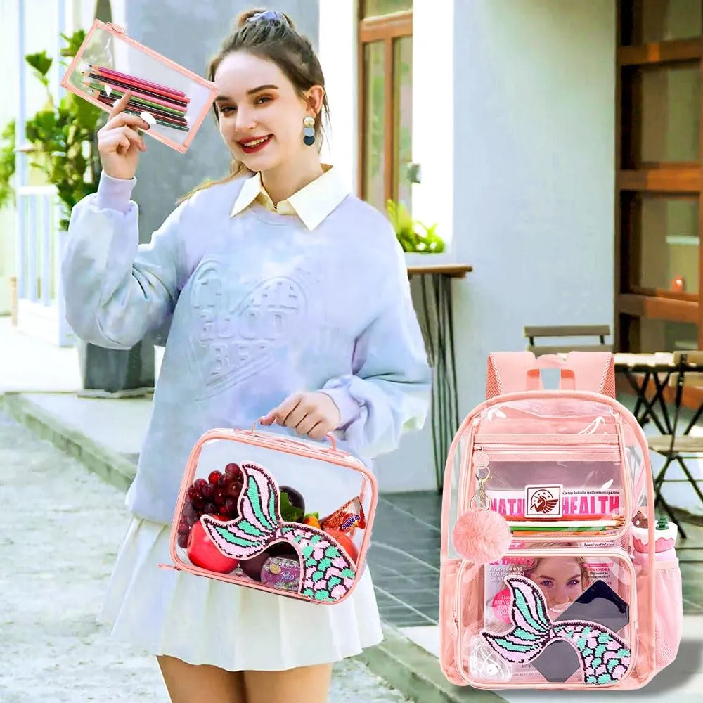 gxtvo Clear Backpack for Girls and Boys, Kids Transparent Bookbag, 3PCS Cute See Through School Bag for Elementary Prechool