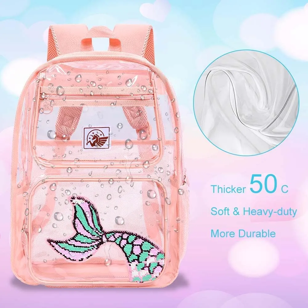 gxtvo Clear Backpack for Girls and Boys, Kids Transparent Bookbag, 3PCS Cute See Through School Bag for Elementary Prechool