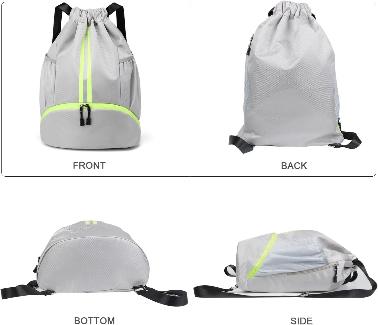 Gym Drawstring Backpack, Mens Women Workout Sport Basketball Bag with Dry Wet Separation Pocket and Shoes Compartment for Running Fitness Cycling Swimming Playing Camping(Gray)